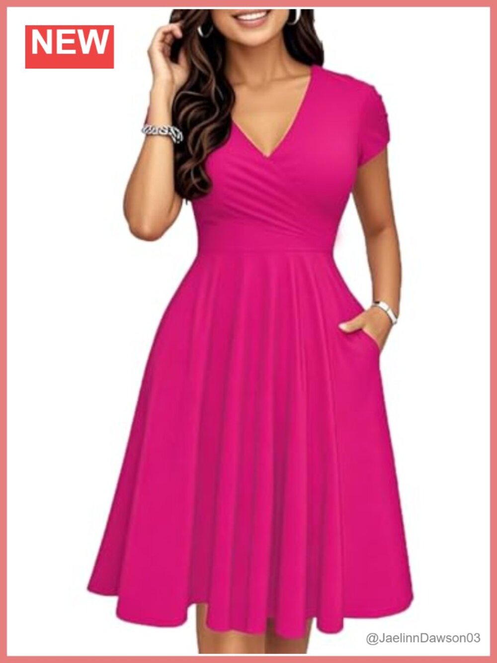 Vintage Dot V-Neck Cap Sleeve Swing Tea Dress with Pockets